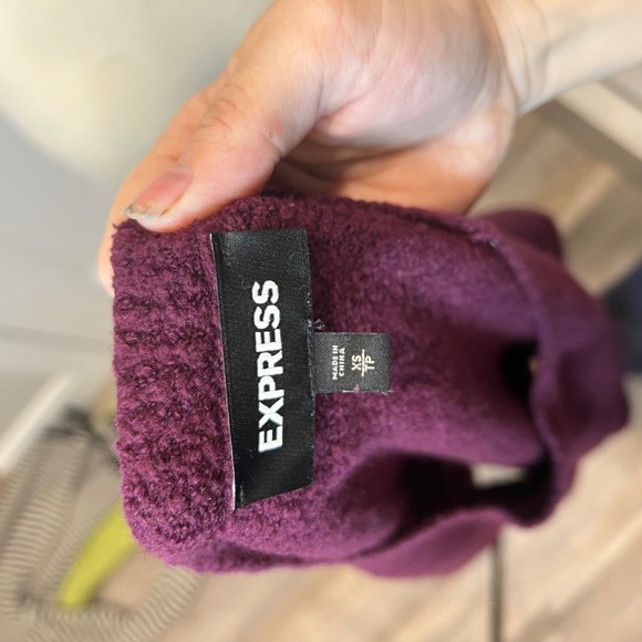 Express Women Burgundy Textured Crew Neck Long Sleeve Sweater XS - Picture 3 of 5